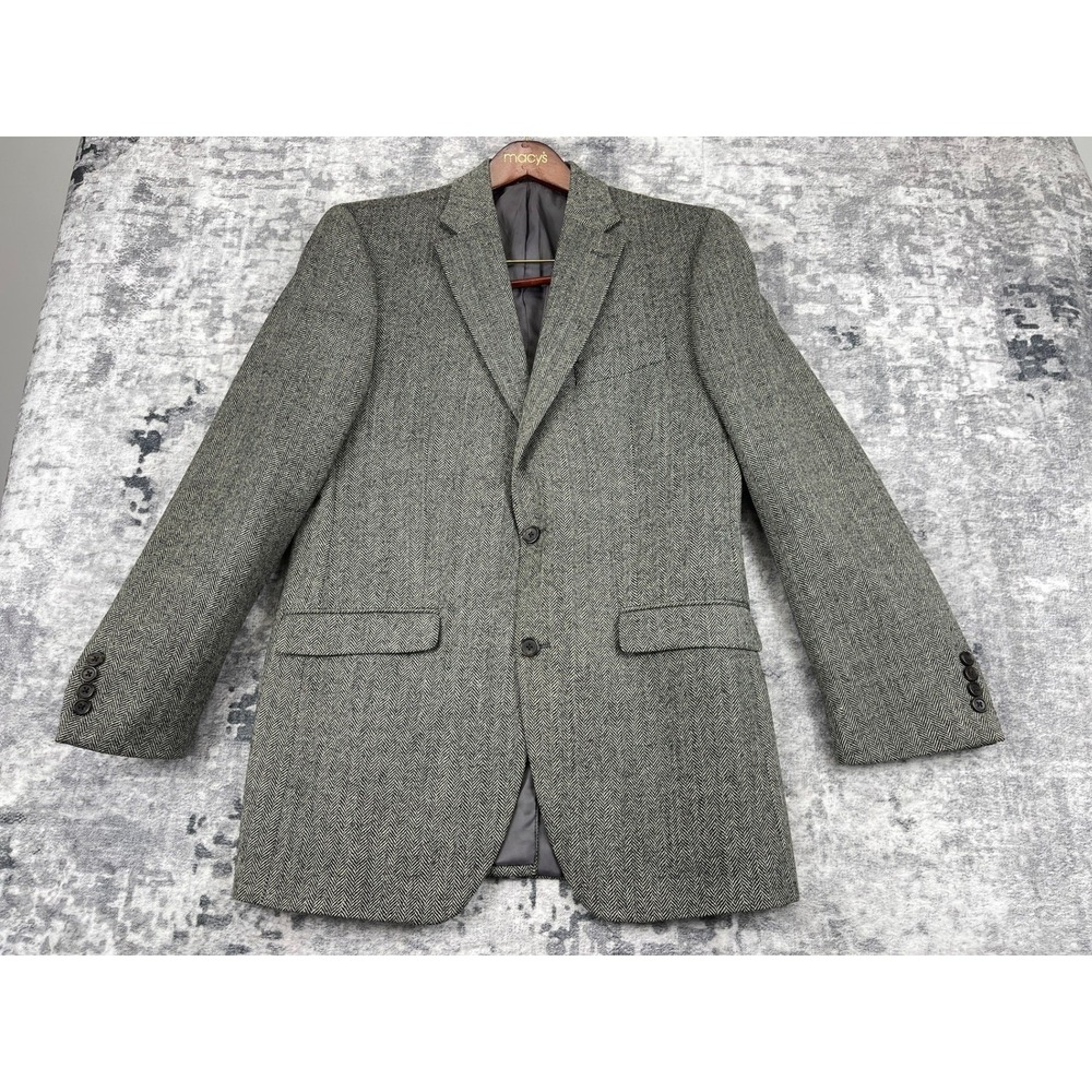 Ralph Lauren Men's Blazer 39L Grey Herringbone Wool Sport Coat Jacket 2 Button